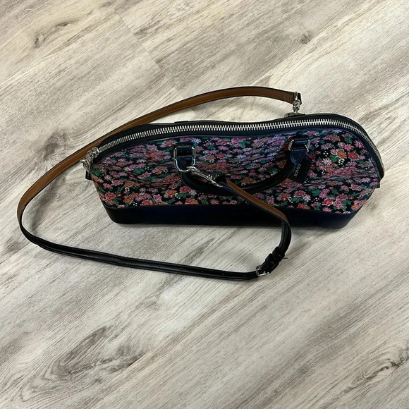 COACH Sierra Posey Cluster Black & Pink Floral Coated Canvas Satchel Bag #F57622 - Picture 5 of 8